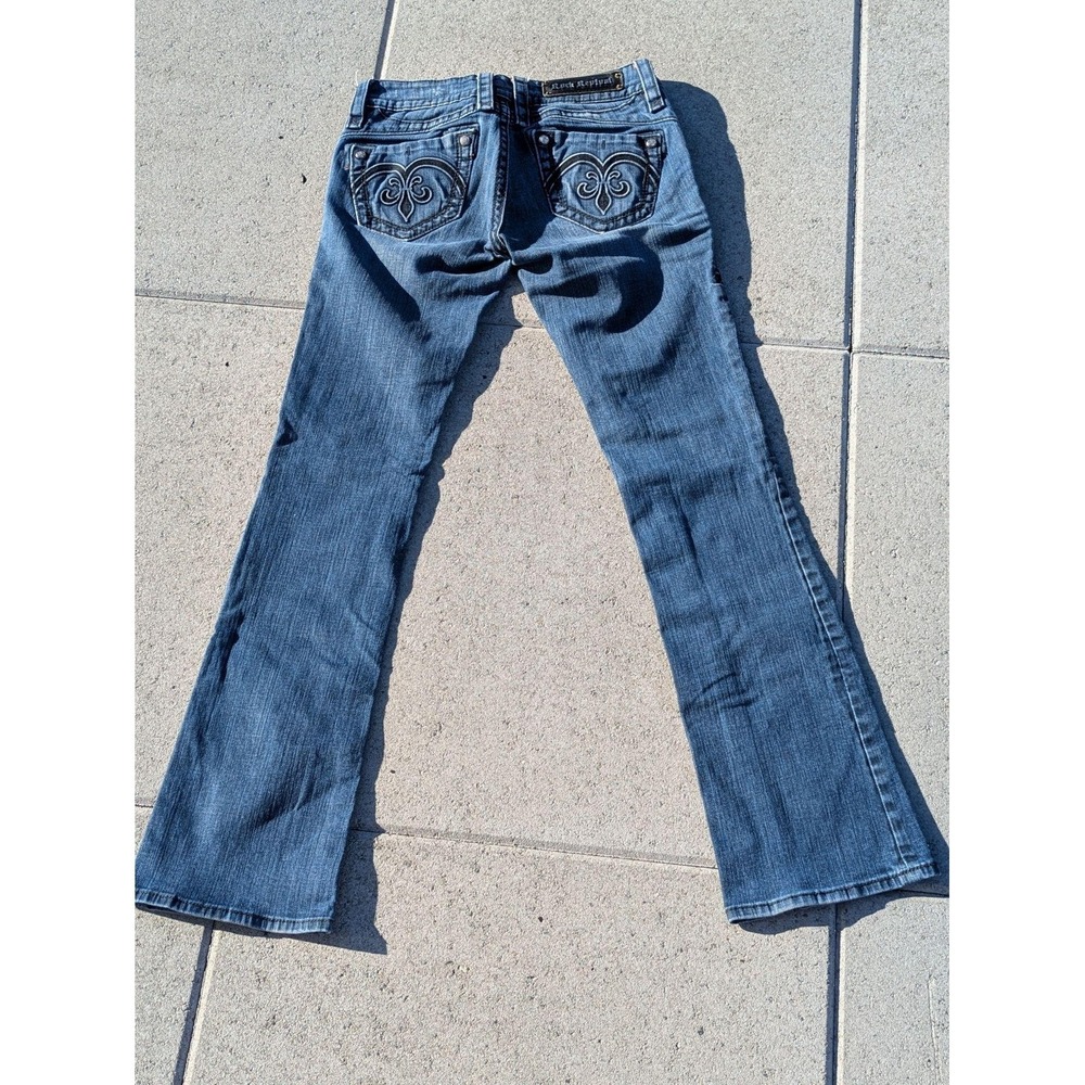 Rock Revival Raquel Boot Jeans Womens 27 Blue Slim Bootcut Distressed 30x34